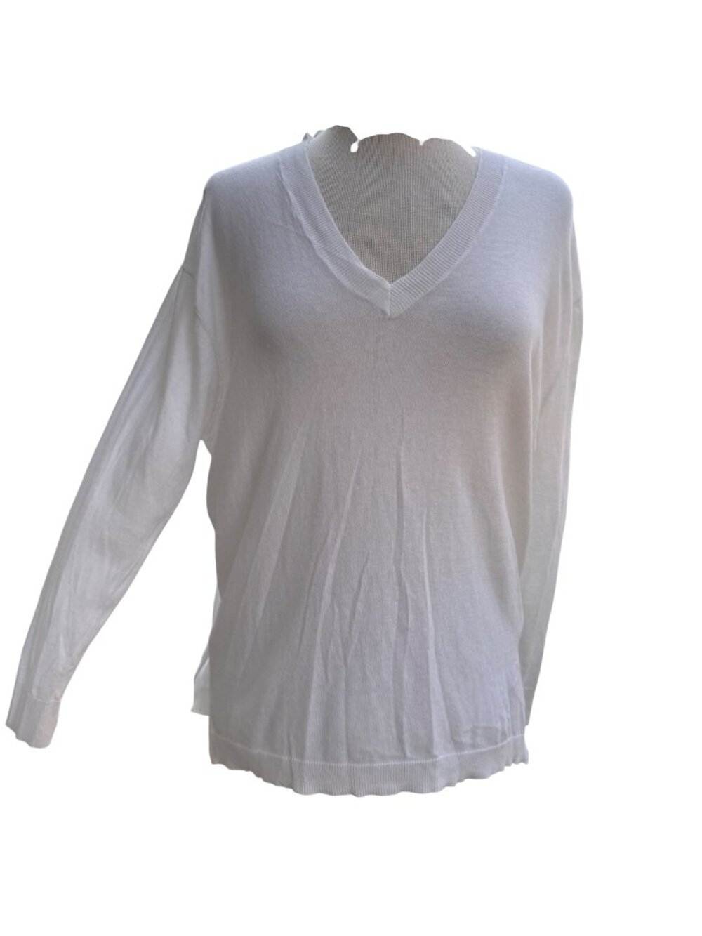 Michael Kors Womens V-Neck Knit Sweater White Medium Cotton Blend Pre-Owned